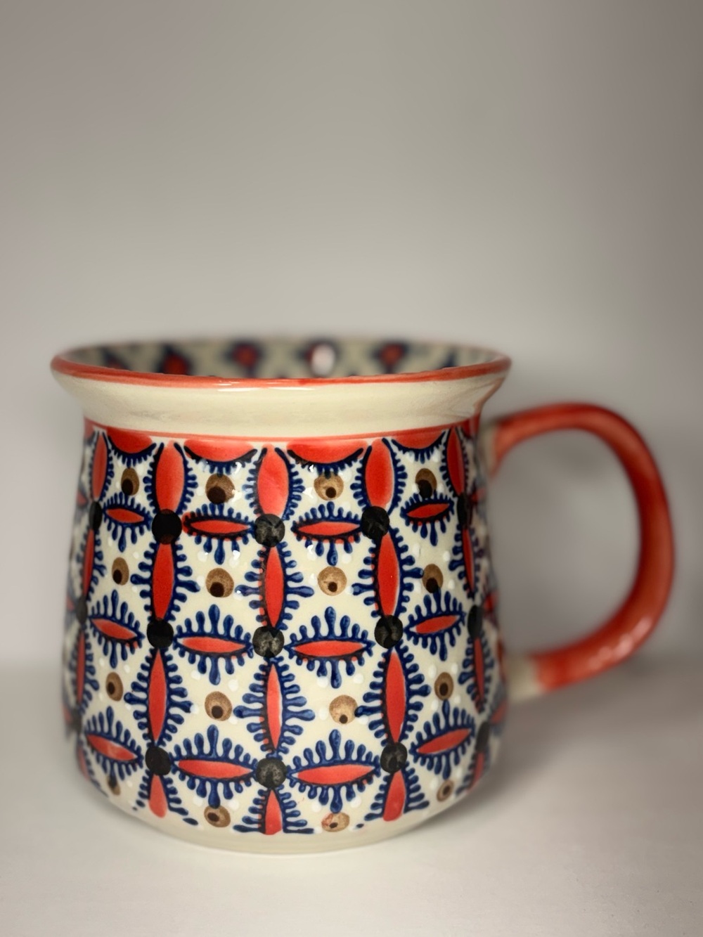 Yokohama Studio Hand Painted Ceramic Mug Cream Blue Coral Pink